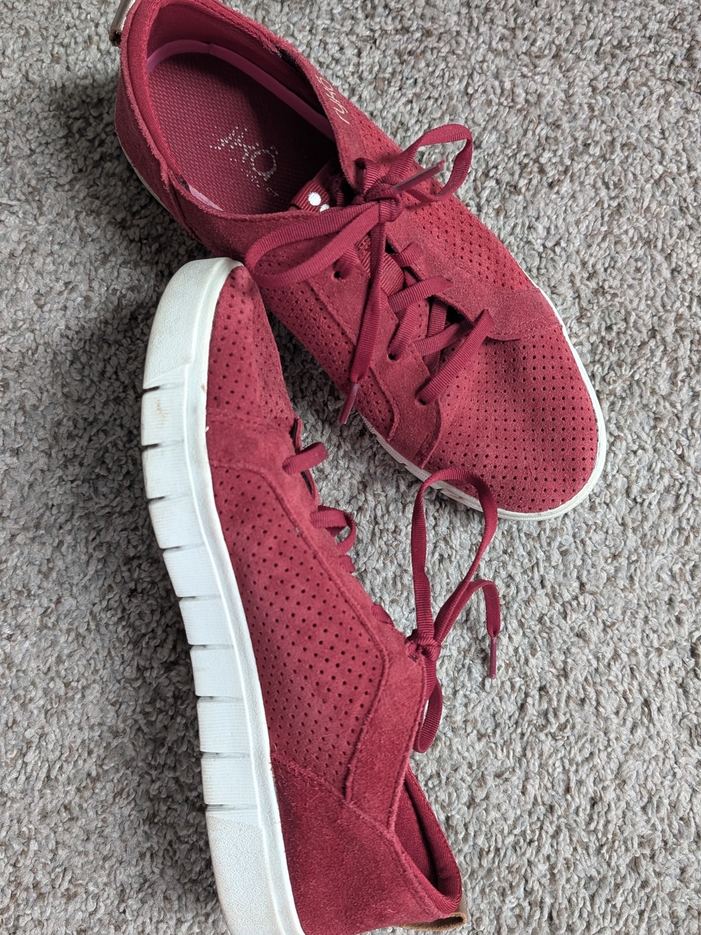 RYKA Suede Perforated Sneaker in Berry Red